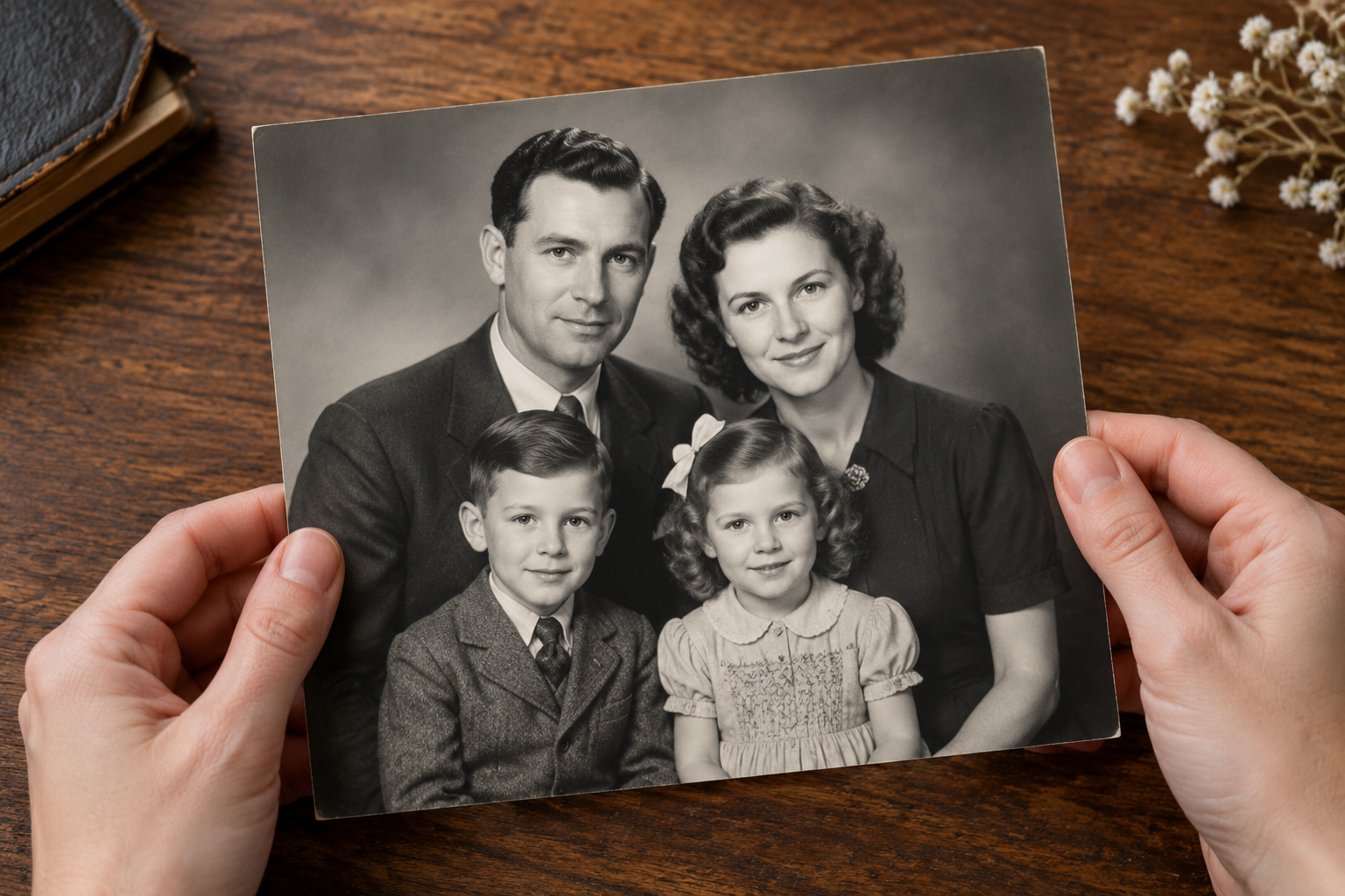 1947 print, water-damaged family album
